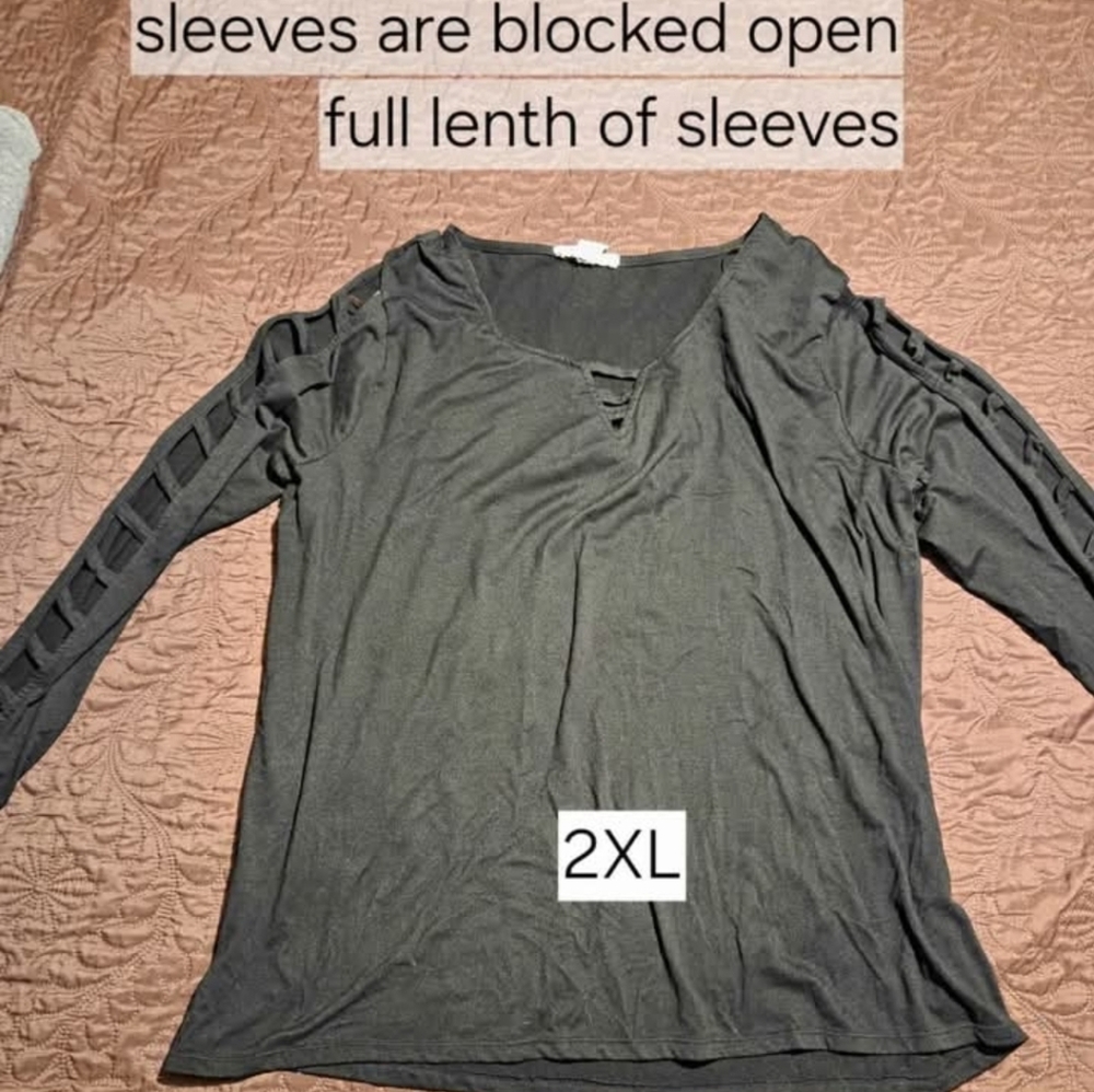 Black Ladder-Sleeve Long Sleeve Top - 2XL